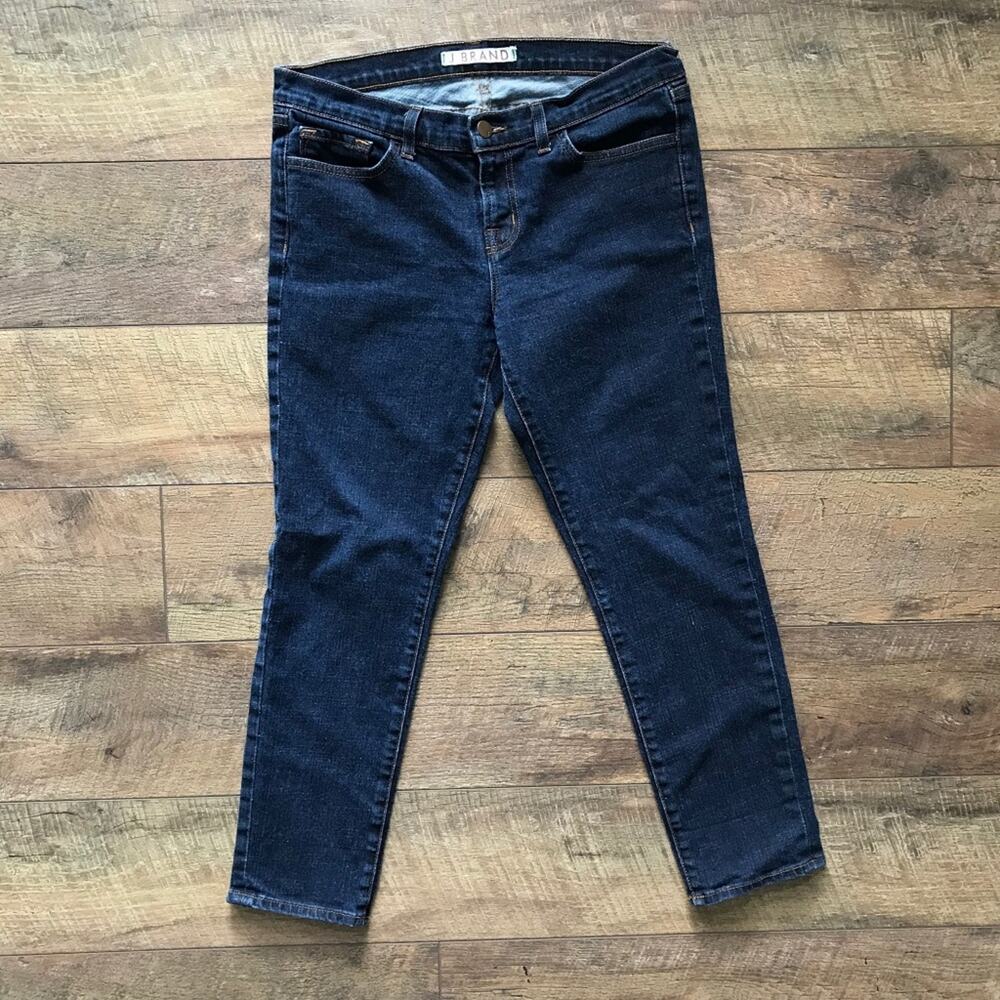 J Brand Dark Denim Cropped Jeans in Stone